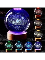 1入陽系形狀木質藝術水晶球led夜燈,附usb底座,豪華水晶床頭燈,浪漫桌燈,適用於客廳、臥室、辦公室,復活節禮物,親友禮物
