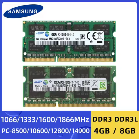 SAMSUNG 8GB 4GB DDR3L DDR3 1600Mhz 1866Mhz 1333Mhz 1066Mhz SODIMM PC3 PC3L-8500 10600 12800 Laptop M