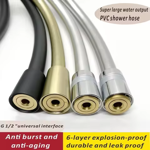 1.5/2/3/4M PVC High Pressure Shower Hose Golden Flexible Shower Tube for Bathroom Shower Head Anti W