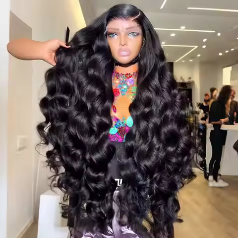 Loose Wave Black Color 13X4X1 Lace Frontal Synthetic Guleless Wig For Black Women Preplucked Cosplay