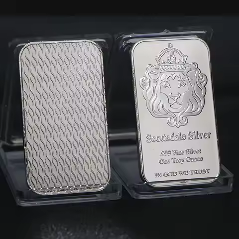 1PCS Scottsdale Silver 999 Fine Silver One Troy Ounce 1 Bars Bullion In Gold Coin With Display Case 