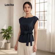 Lovito Elegant Blouse Asymmetrical Tie Front Commute Spring/summer Navy Blue Blouse for Women L142LD