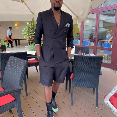 Fashion Design Men's 2 Piece Suit Peak Lapel Double Breasted Jacket Short Pants Daily Casual Outfit 