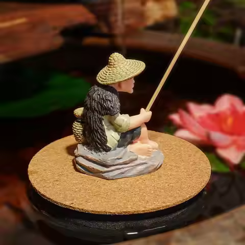 1 Set Fish Tank Crafts Fisherman PVC Figurine Fishing Ornament For Table Fishing Decoration Dollhous
