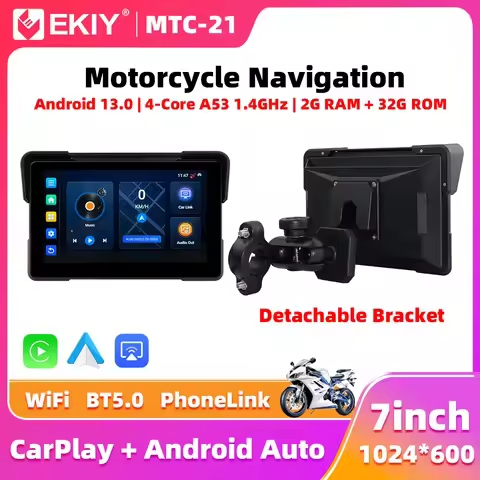 EKIY 7.0" Wireless CarPlay Moto Android Auto Android 13.0 Portable Digital Motorcycle Dashboard GPS 