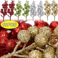 5/10Pcs Artificial Flowers Christmas Berries Gold Foam Branches Wedding Party Gift Box Xmas DIY Wreath Home Decor Fake Flowers