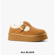 [ALL BLACK] P Buckle Thick-Soled Strap Furry Shoes (2 Colors) 25-8250