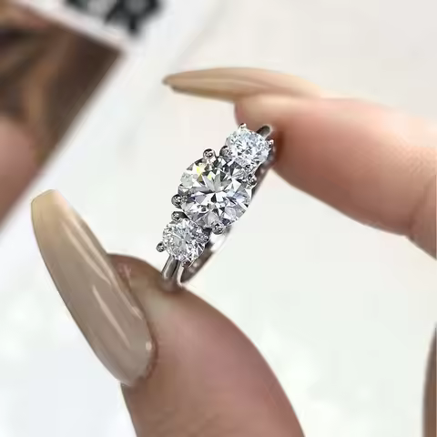 DWJ 1.6ct Real Moissanite Diamond Round Ring for Women 925 Sterling Silver Anniversary High Quality 