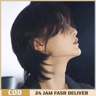 Men's Long Mullet Wig Wolf Tail Fake Wig Wolf Cut Style Korean Mullet Look Synthetic Wig natural