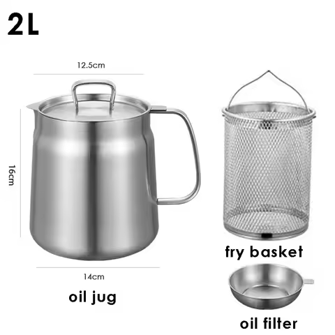 2L Multifunction Oil Filter Deep Fryer Frying Pan Heating Oil Pot Stainless Steel Fry Basket Oil Jug