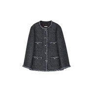 เสื้อแจ็คเก็ตสั้นผ้าขนสัตว์ผสม Mohair สำหรับผู้หญิง ฤดูใบไม้ร่วง 2024 ทรงหลวม ปกติ คอตั้ง กระดุมเดีย