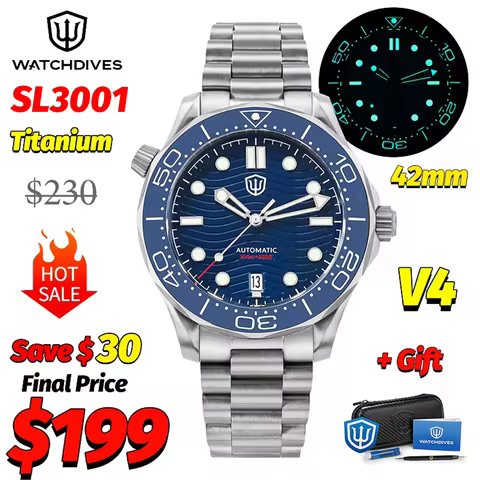Watchdives WD007 V4 007 NTTD Mechanical Titanium Watch 42Mm Automatic SL3001 Sapphire 200M Waterproo