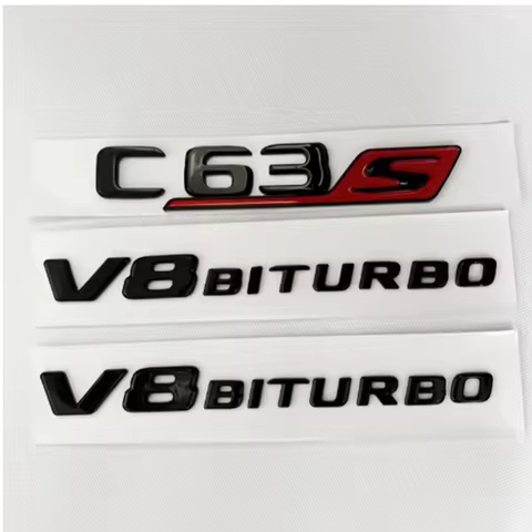 ABS Chrome C63 Logo V8 BITURBO Badge Car Rear Star Sticker Trunk AMG Emblem For Mercedes Benz C63 AM
