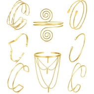 BROCC 8Pcs Gold Arm Cuff Jewelry for Women Upper Arm Cuff Bracelet Adjustable Open Armband Cuff Brac