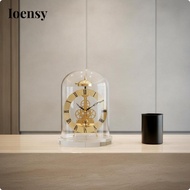 Ioensy Modern Quartz Clock Acrylic Glass Base Mechanical Movement Table Clock Hourly Chime for Study