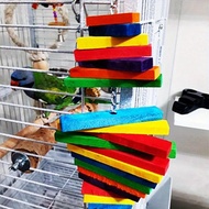 Parrot Toy Colorful Multi Layered Parrot Mouth Biting Toy Wooden Bird Toy Bird Cage Hanger Bird Cage Accessories