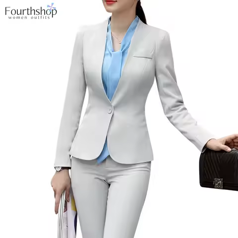 Elegant Women Pant Suits Formal Uniform Office Lady Business Work Jacket Suit Female 2 Piece Pants B