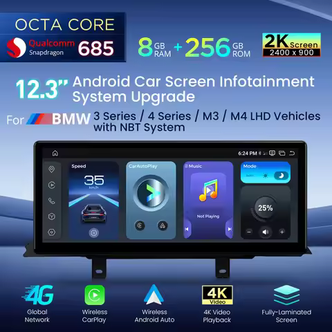 XTRONS 12.3" Android 14 Car Radio Octa Core 8+256G 4K Car Multimedia Player For BMW 3/4 Series M3 NB