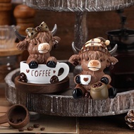 Coffee Cow Bull Yak Decorative Statue Resin Craft Tabletop Statue Ornament for Thanksgiving Christma
