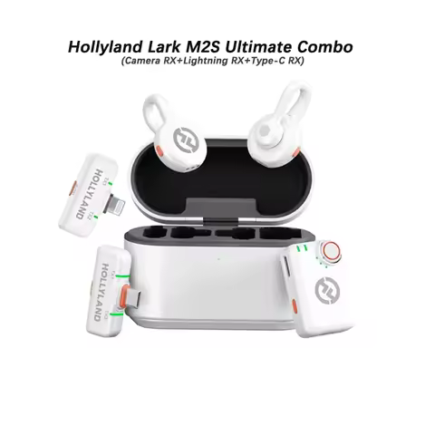 Hollyland Lark M2S Ultimate Combo White Wireless Microphone for iPhone Camera Android PC Noise Cance