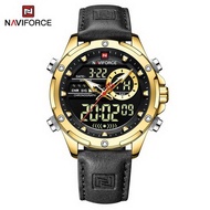 Naviforce นาฬิกาข้อมือผู้ชาย สปอร์ตแฟชั่น NF9208 หน้าปัดกลม สายหนัง กันน้ำ ระบบดิจิตอล+อนาล็อก
