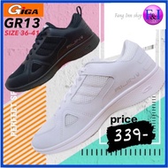 GIGA GR13  รองเท้าผ้าใบ แบบหนัง ผูกเชือก 36-41 สีดำ/ขาว