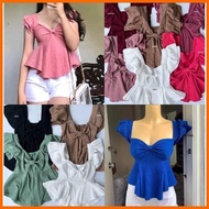 ﹊ ◳ Barbara Ribbon Ruffles Top Bark Crepe