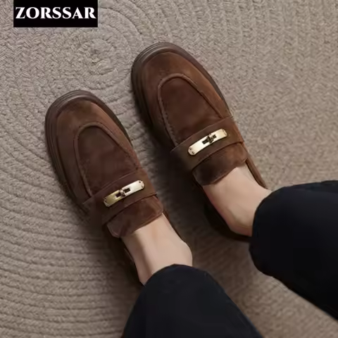 Womens Casual Flats Shoes Sheepskin Summer Brown Slip on Moccasins Suede Leather Walking Lofers Shoe
