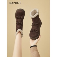 Daphne Fleece Warm Fur Cotton Boots Women 2026 New Style Retro Short Boots Bow Fur Integrated Snow B