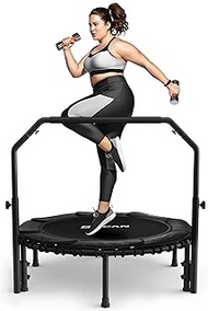 'BCAN 450/550 LBS Foldable Mini Trampoline, 40''/48''/50'' Fitness Trampoline with Bungees, U/T Shape Adjustable Foam Handle, Stable &amp; Quiet Exercise Rebounder for Kids Adults Indoor/Garden Workout'