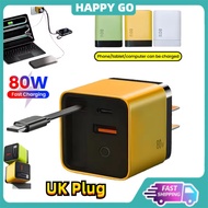 【UK Plug】80W GaN USB C Phone Charger Fast Charging Charger with Type C Data Cable For iPhone Samsung