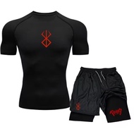 Men's Tight Sportswear Fitness Short-Sleeved T-Shirt Sports Suit Goku 2-Piece Training Jogging Short
