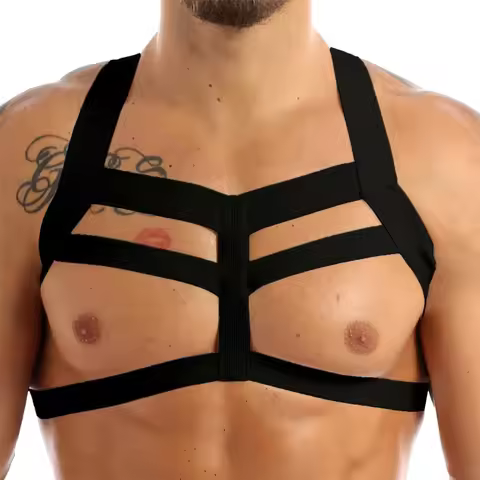 Men Elastic Band Harness Tank Hollow Chest Bandage Gothic Exotic Muscle Harness Punk Exotic Party Co
