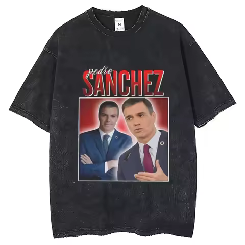 Pedro Sanchez Vintage Washed cotton tshirt men Graphic Breathable Grunge Trendy t shirt korean cloth