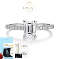 Real Moissanite Emerald Cut Ring [1.5ct | 2ct | 3ct] – S925 Sterling Silver Band with Authentic GRA 