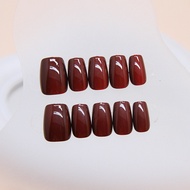 Red Fake Nails Wine Red Press on Nails Cat Eye FM036