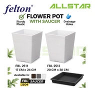 Felton FBL2511 / FBL2512 Pasu Bunga dengan Tapak / Square Flower Pot with Saucer – White / Brown / G