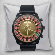 Elegant Men's Watch CASINO ROULETTE JACOB Black Leather Sticker Quartz Analog 01