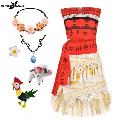 Adult Princess Vaiana Moana Costume Dresses with Necklace Wig Women Girls Halloween Party Moana Dres