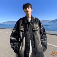 ❋Ready Stock❋ korean style jaket jeans lelaki Gradient Denim Coat Men's Autumn American Style Street Retro Washed Top Loose High Street Trendy Brand Plumpkin Handsome Jacket