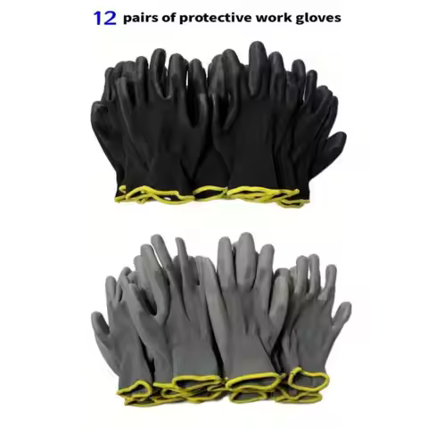 12 pairs of black/gray gloves, safety work gloves, repair gloves, palm coated gloves, carpenter repa