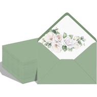 50 Pack 5 x 7 Inches Sage Green Envelopes Floral Pattern Invitation Envelopes V-flap Water Gummed 15