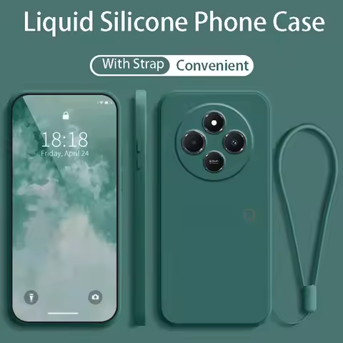Redmi14C 14 C Original Liquid Silicone Strap Phone Case For Xiaomi Redmi 14C 13C 12C 4G 5G Lanyard S