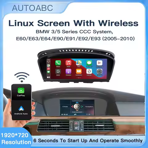 2025 8.9inch Wireless Linux CarPlay Android Car Multimedia Screen for BMW 3 5 Series CCC, E60/E63/E6