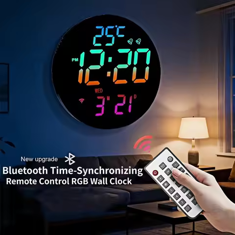 10 Inch RGB Digital Wall Clock Bluetooth Time Synchronization TEMP Date Week Count-up Countdown Tabl