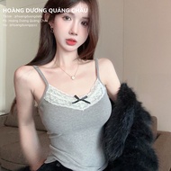 (Ready Stock) Korean style slim-fit two-wire lace t-shirt with bow tie for women