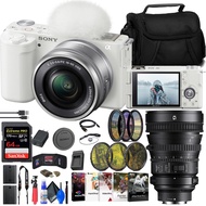 Sony ZV-E10 Mirrorless Camera with 16-50mm Lens (White) (ILCZV-E10L/W) + Sony FE PZ 28-135mm Lens (S