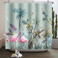 Animal Flamingo Shower Curtain Tropical Green Leaves Floral Waterproof Fabric Bathroom Accessories C