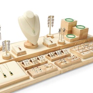 Olancy Solid Wood Jewelry Display Props Microfiber Jewelry Display Stand Ring Display Stand Necklace