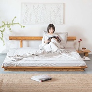All-solid wood tatami floor bed, natural wood loft bed, double bed, Japanese-style platform bed, low